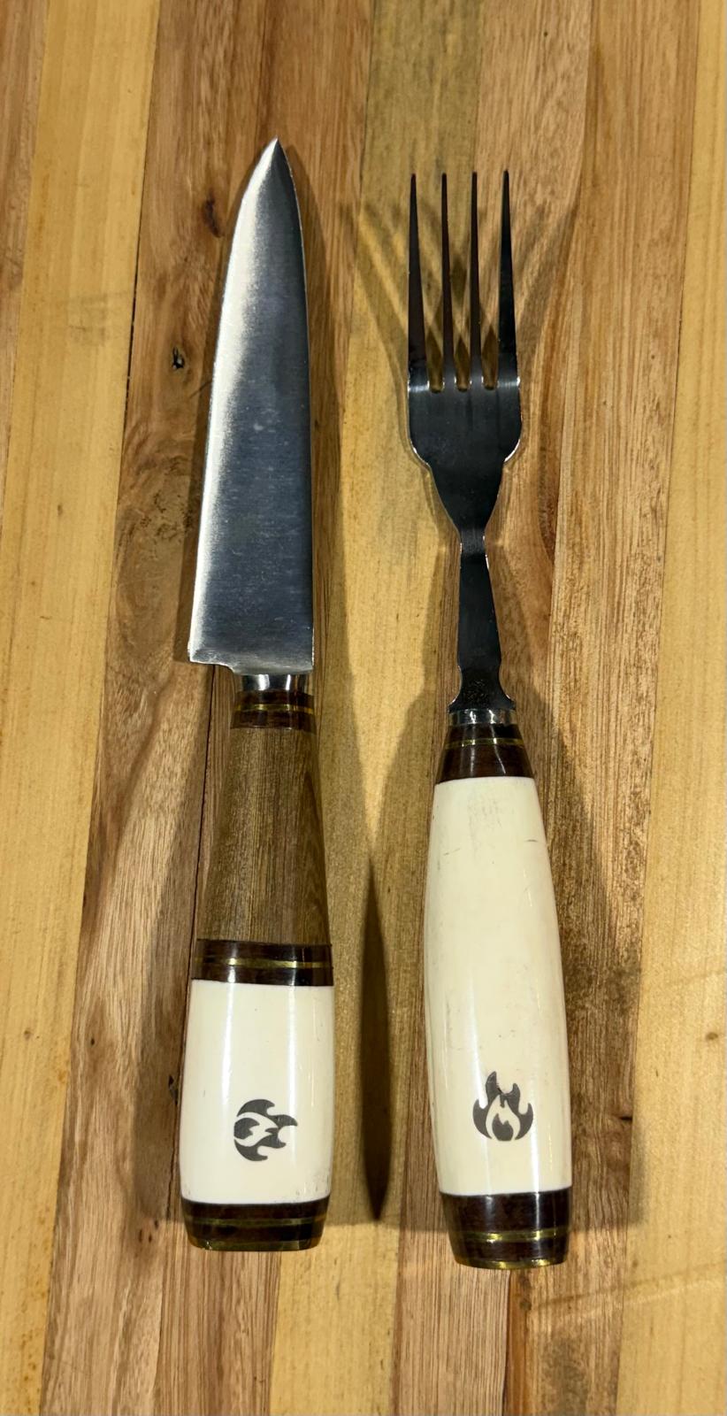 Premium Handmade Argentine Gaucho Asado Knife & Fork Set – Deer Antler and Reclaimed Wood Handles