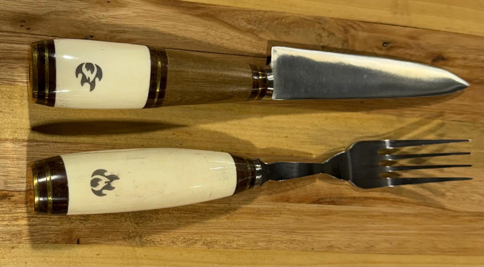 Premium Handmade Argentine Gaucho Asado Knife & Fork Set – Deer Antler and Reclaimed Wood Handles