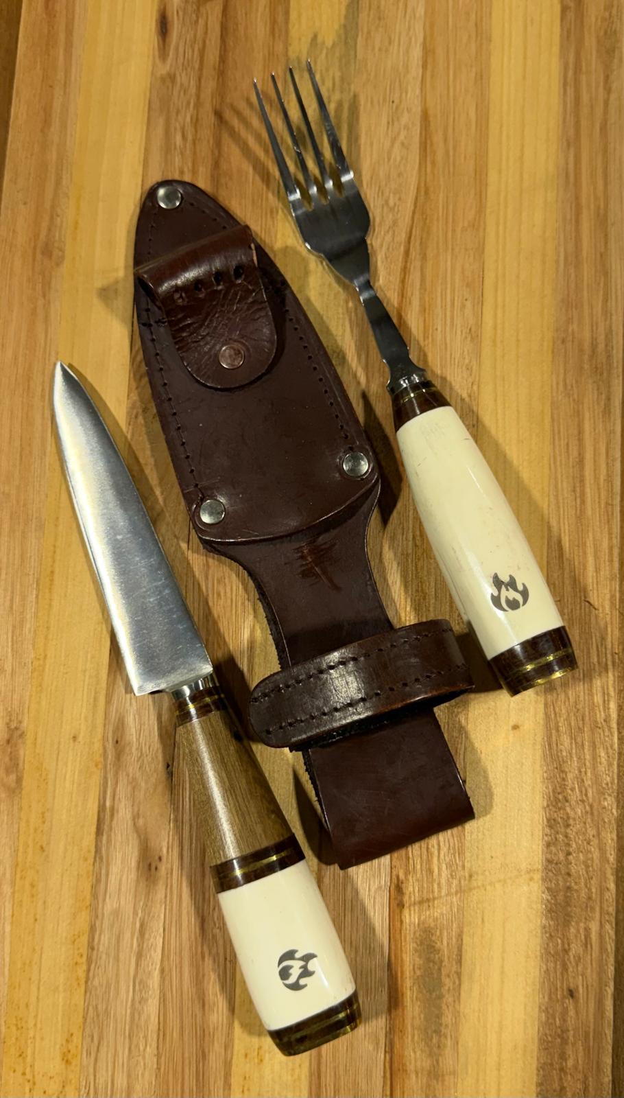Premium Handmade Argentine Gaucho Asado Knife & Fork Set – Deer Antler and Reclaimed Wood Handles