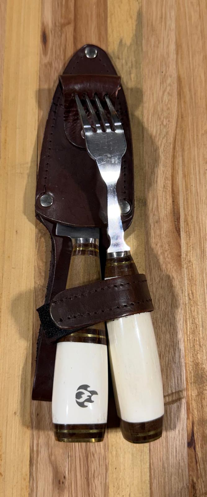 Premium Handmade Argentine Gaucho Asado Knife & Fork Set – Deer Antler and Reclaimed Wood Handles