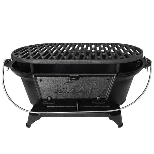 Portable Heavy-Duty Super Pre-Seasoned Cast Iron Hibachi Grill and BBQ Stove. - Cholys