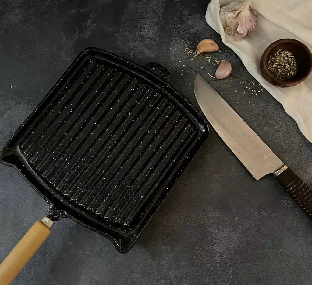 Lozafer Griddle Enameled Square Plancha Bifera Cuadrada with Handle 🍽️🍳 - Cholys