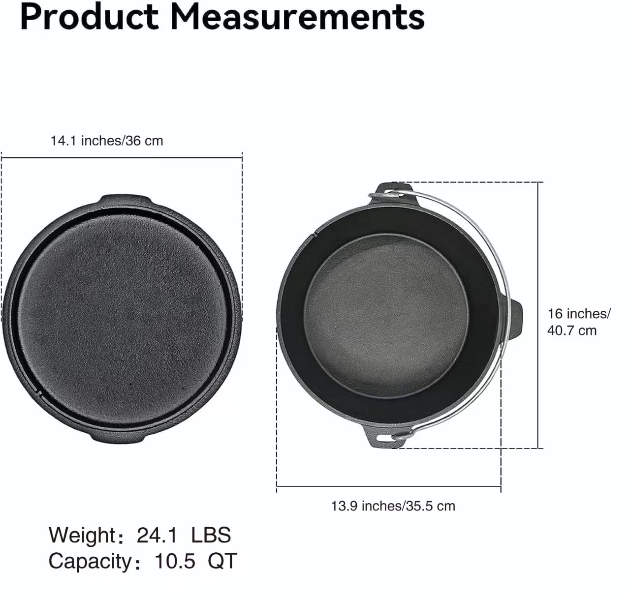 14-Quart Cast Iron Dutch Oven with Lid, Ideal for Outdoor and Indoor Use – Pre-Seasoned Camping Cookware for Frying, Griddling, and Stewing. - Cholys