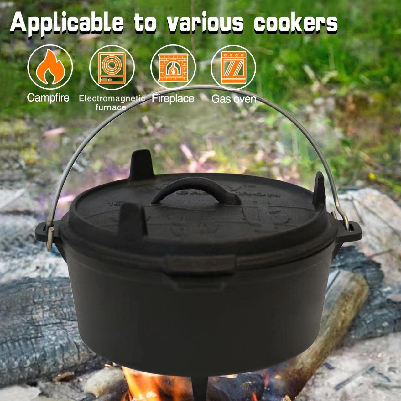 14-Quart Cast Iron Dutch Oven with Lid, Ideal for Outdoor and Indoor Use – Pre-Seasoned Camping Cookware for Frying, Griddling, and Stewing. - Cholys