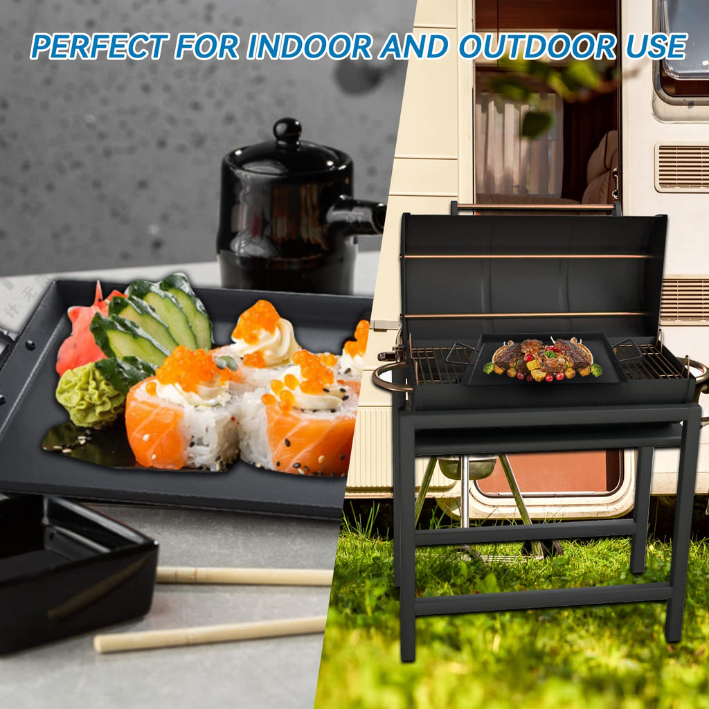 Pre-Seasoned Cast Iron Griddle Pan with Handles – Non-Stick Grill for Stove Tops and Gas Grills, Ideal for Indoor and Outdoor Cooking, Camping, 17.68 x 10 Inches - Cholys