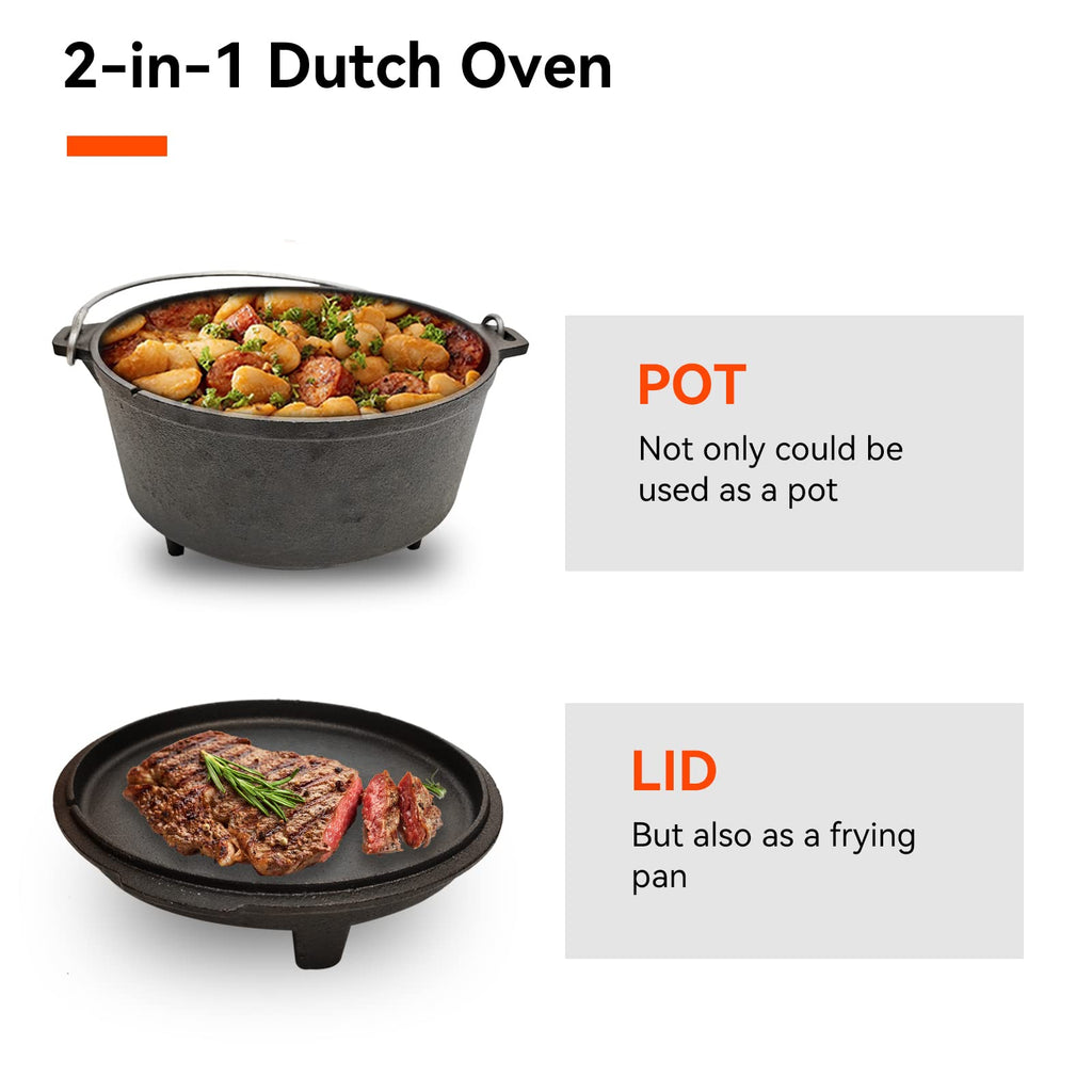 12-Quart Cast Iron Dutch Oven with Lid, Ideal for Outdoor and Indoor Use – Pre-Seasoned Camping Cookware for Frying, Griddling, and Stewing. - Cholys