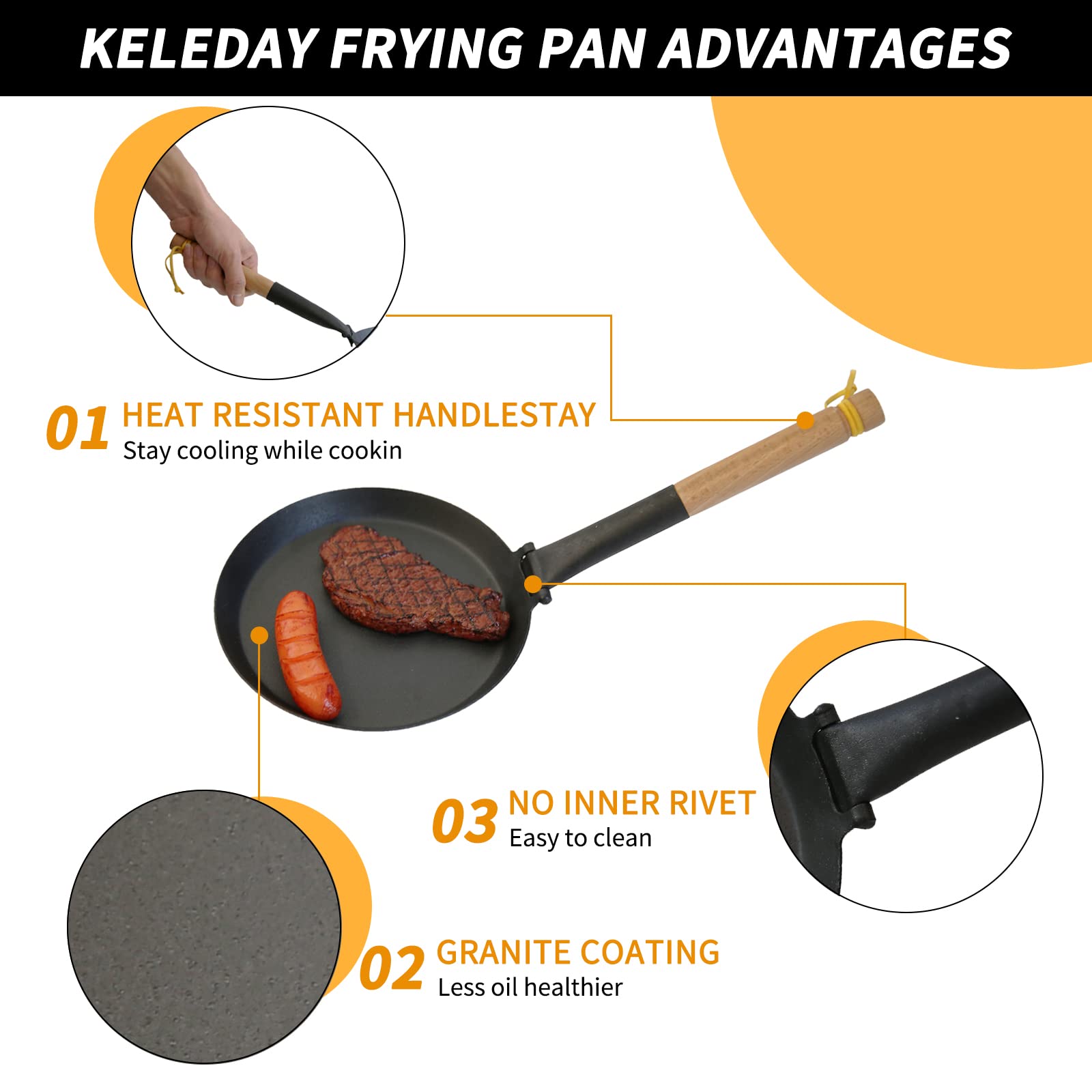 8.2-Inch Non-Stick Cast Iron Frying Pan – Pre-Seasoned Griddle Pan with Folding Handle for Camping, Indoor & Outdoor Cooking – Versatile for Various Stove Types. - Cholys
