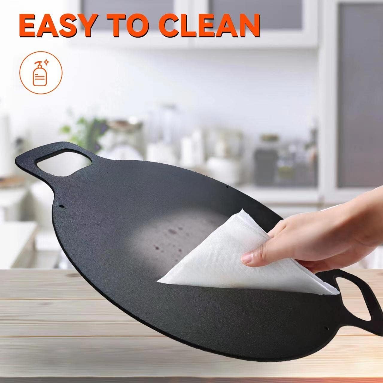 15-Inch Pre-Seasoned Carbon Steel Korean BBQ Grill Pan with Detachable Legs – Flat Pan and Camping Griddle for Stove Top Cooking. - Cholys