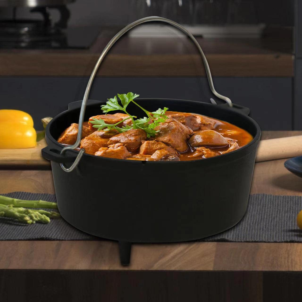 12-Quart Cast Iron Dutch Oven with Lid, Ideal for Outdoor and Indoor Use – Pre-Seasoned Camping Cookware for Frying, Griddling, and Stewing. - Cholys