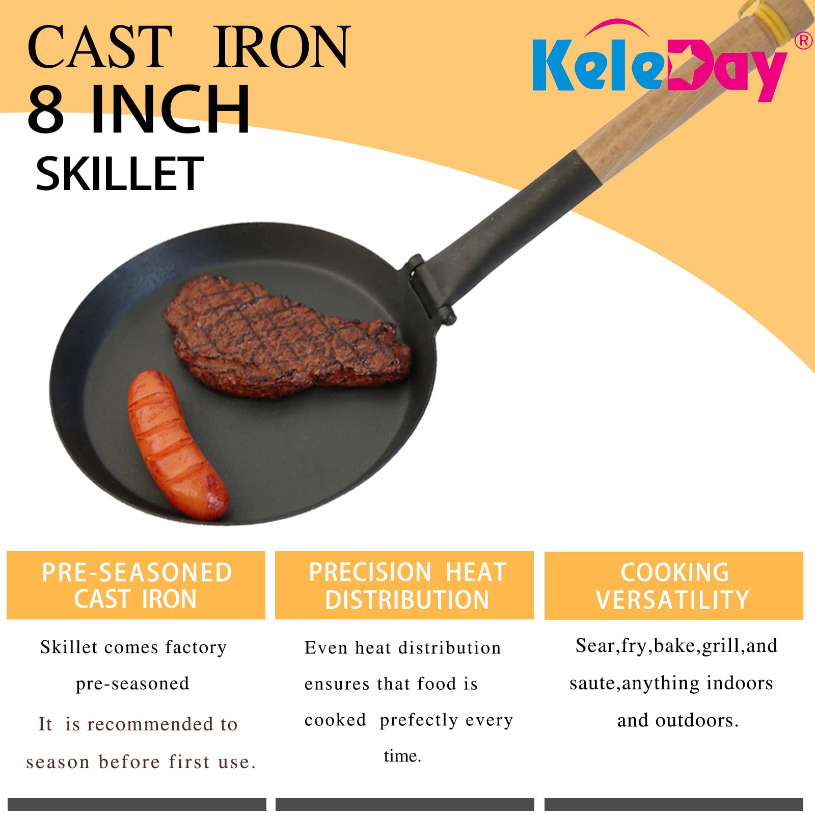 8.2-Inch Non-Stick Cast Iron Frying Pan – Pre-Seasoned Griddle Pan with Folding Handle for Camping, Indoor & Outdoor Cooking – Versatile for Various Stove Types. - Cholys