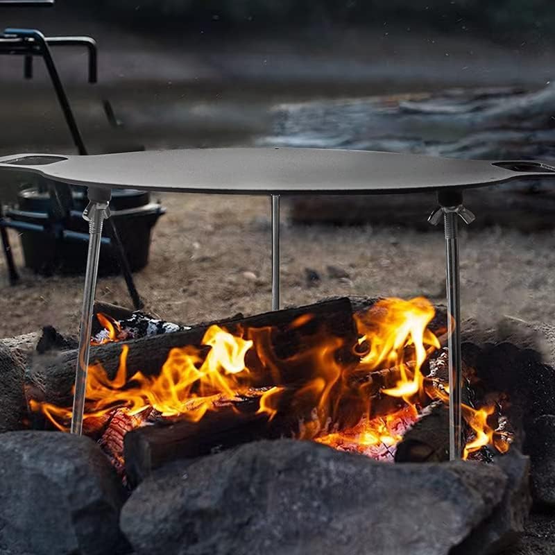 15-Inch Pre-Seasoned Carbon Steel Korean BBQ Grill Pan with Detachable Legs – Flat Pan and Camping Griddle for Stove Top Cooking. - Cholys