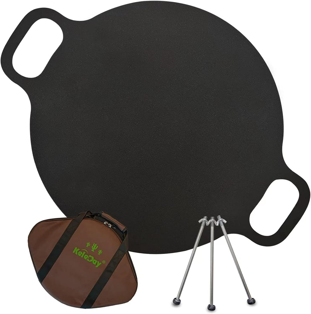 15-Inch Pre-Seasoned Carbon Steel Korean BBQ Grill Pan with Detachable Legs – Flat Pan and Camping Griddle for Stove Top Cooking. - Cholys