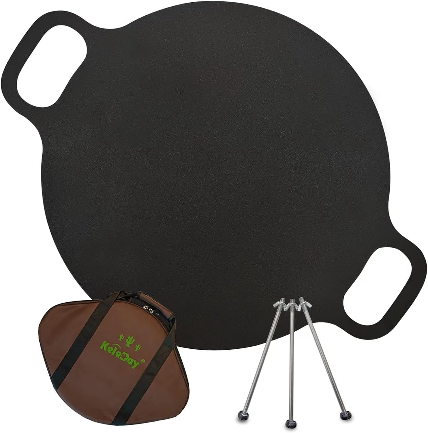 15-Inch Pre-Seasoned Carbon Steel Korean BBQ Grill Pan with Detachable Legs – Flat Pan and Camping Griddle for Stove Top Cooking. - Cholys