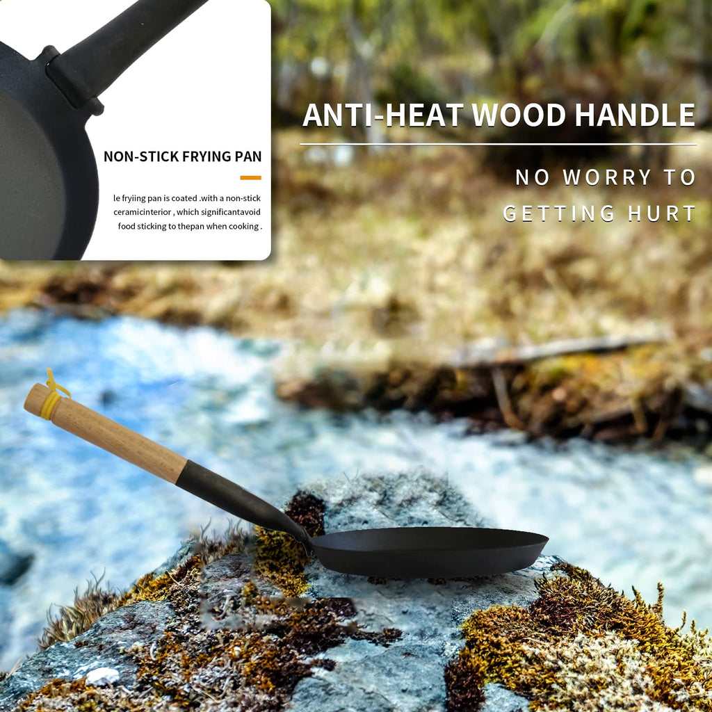 8.2-Inch Non-Stick Cast Iron Frying Pan – Pre-Seasoned Griddle Pan with Folding Handle for Camping, Indoor & Outdoor Cooking – Versatile for Various Stove Types. - Cholys