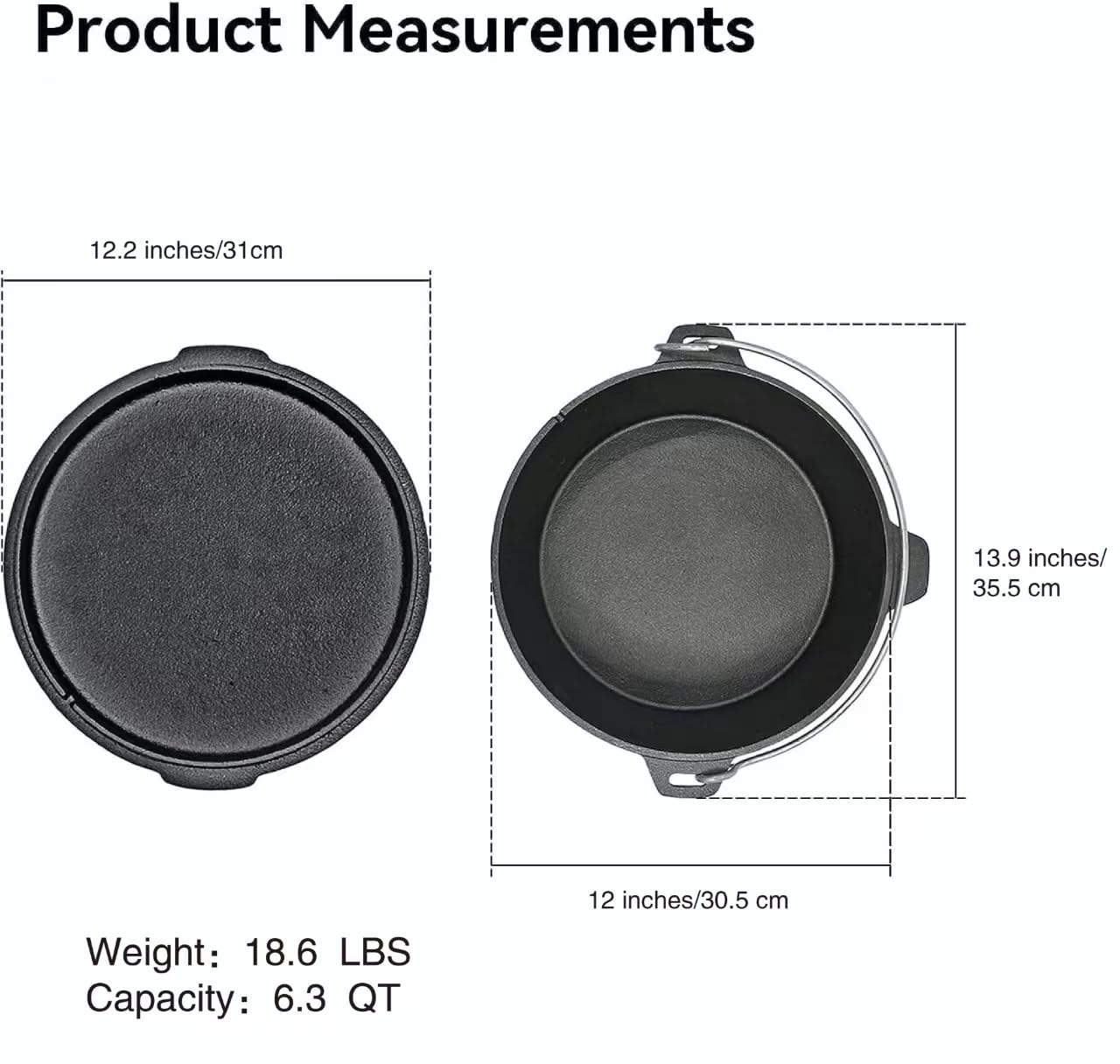 12-Quart Cast Iron Dutch Oven with Lid, Ideal for Outdoor and Indoor Use – Pre-Seasoned Camping Cookware for Frying, Griddling, and Stewing. - Cholys