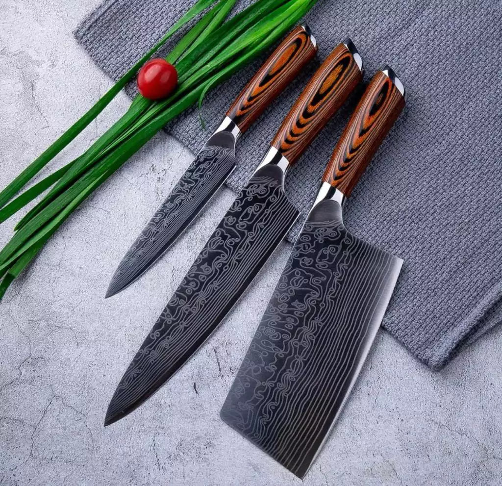 CHOLYS Professional Damascus Pattern Kitchen Knife Set of 3pcs 🍽️🔪 - Cholys