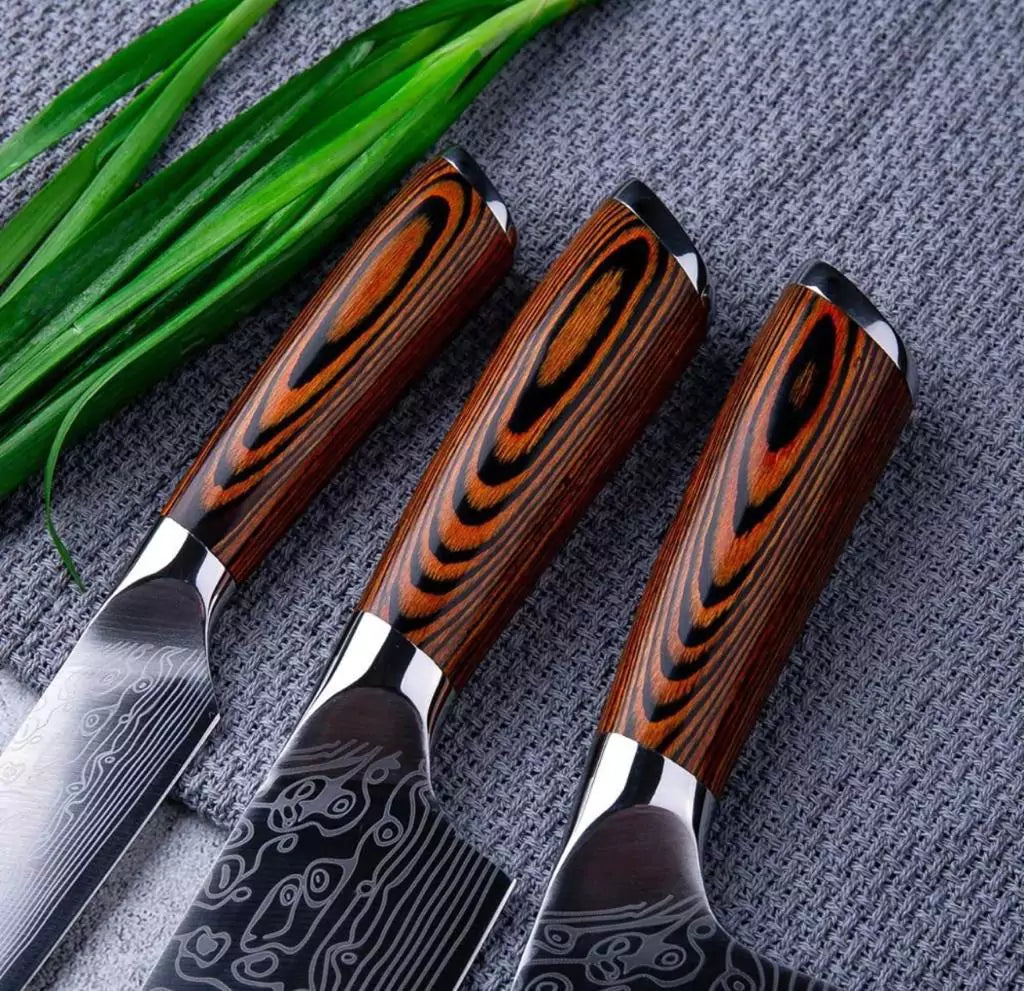 CHOLYS Professional Damascus Pattern Kitchen Knife Set of 3pcs 🍽️🔪 - Cholys