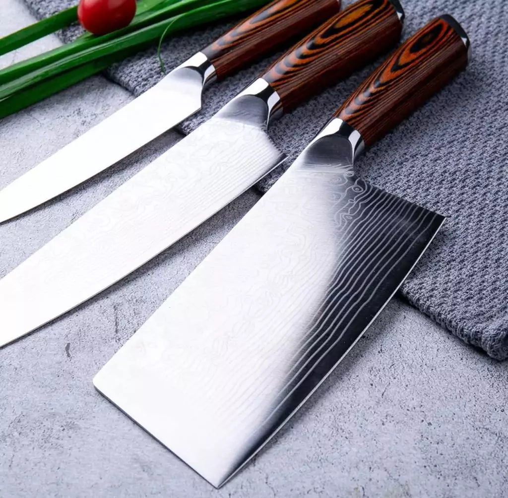 CHOLYS Professional Damascus Pattern Kitchen Knife Set of 3pcs 🍽️🔪 - Cholys